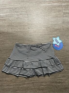 Striped Black & White Ruffle Mini Skirt - Casual Tie Waist